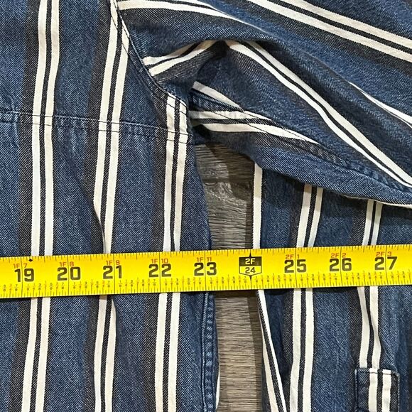 Vintage 90s Marithe Francois Girbaud Blue Striped Button Denim Shirt USA Medium - Picture 9 of 10